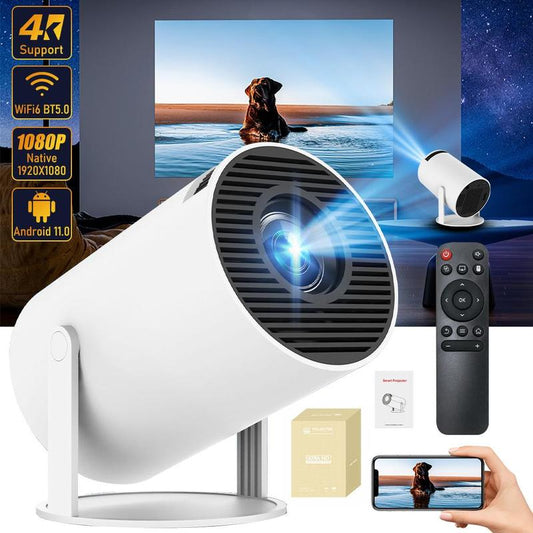 🎥 Portable 4K Smart Projector – 2.4/5G WiFi, 360° LED, BT 5.2, 200" Screen & Built-in Speaker for Home Theater
